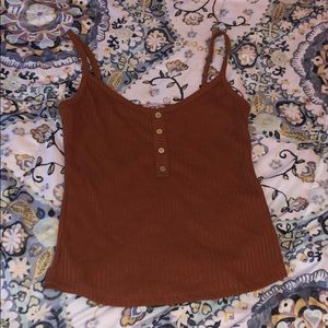 Burgundy tank top.